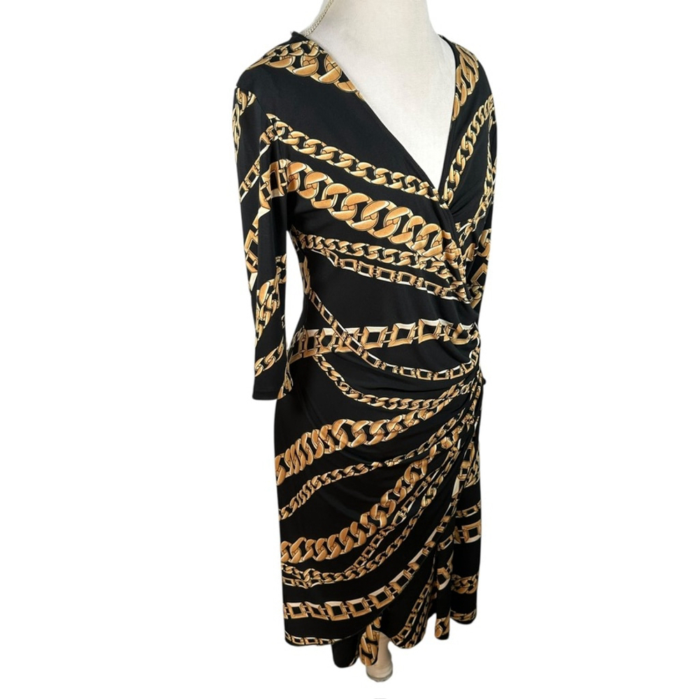 Janine Chain Link Print Faux Wrap Midi Sheath Dress Womens L Cocktail Vintage - Picture 8 of 10